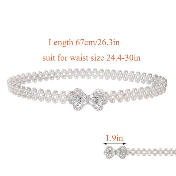 Women Bridal Pearl Belt White Beaded Crystal Rhinestone Retro Waist Belt 4912 - Picture 3 of 8
